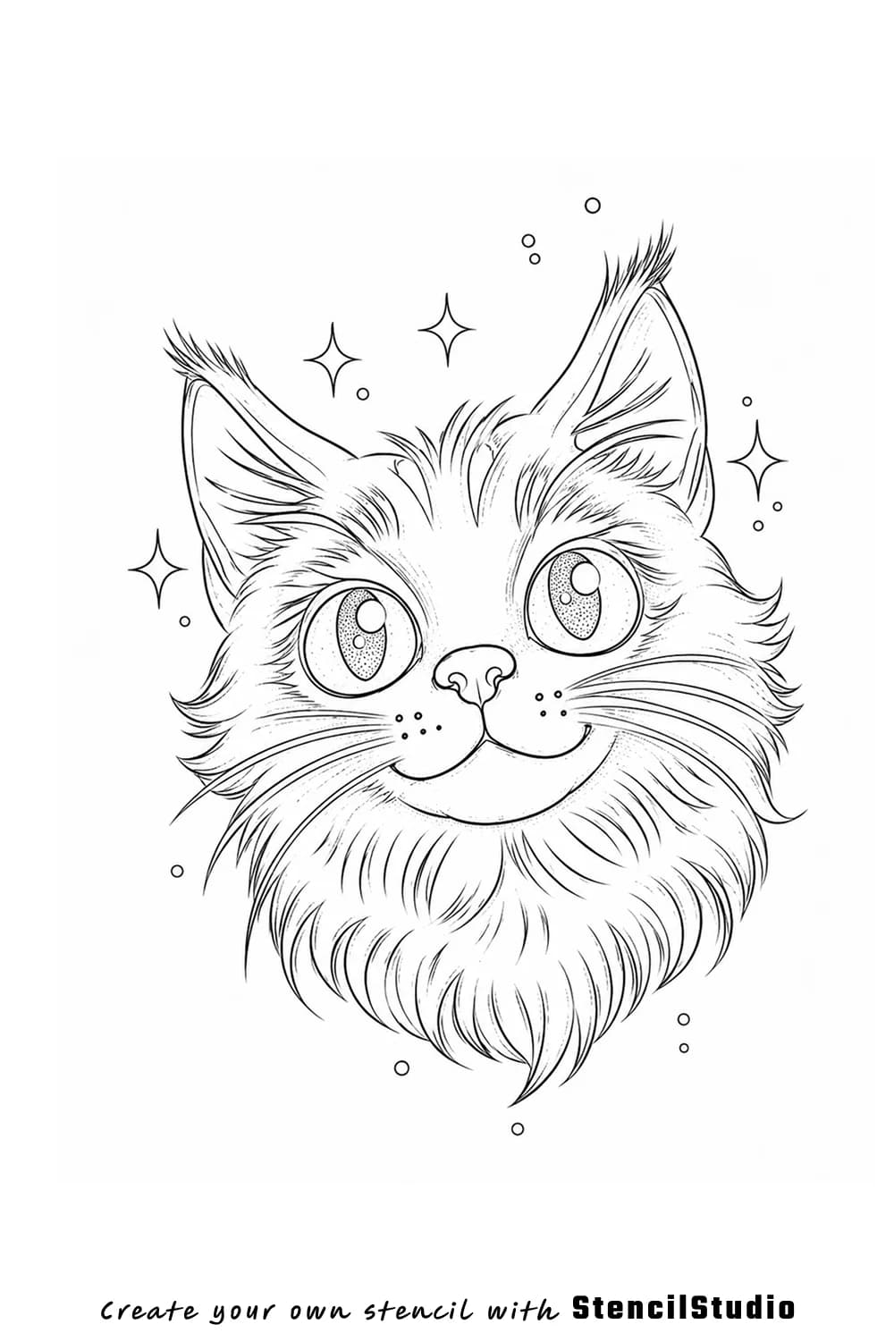 fluffy cat tattoo stencil example