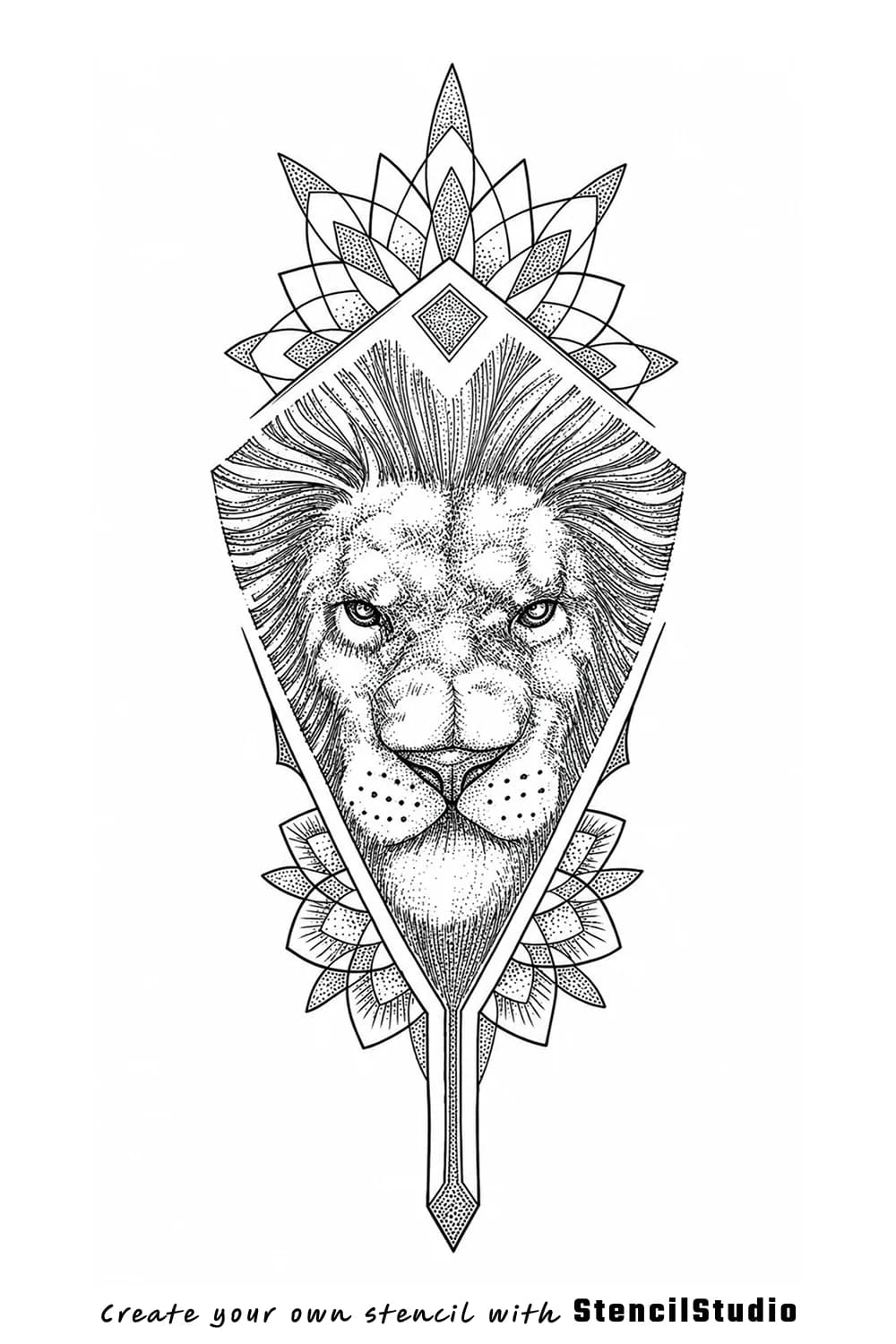 geometric lion with mandala tattoo stencil example