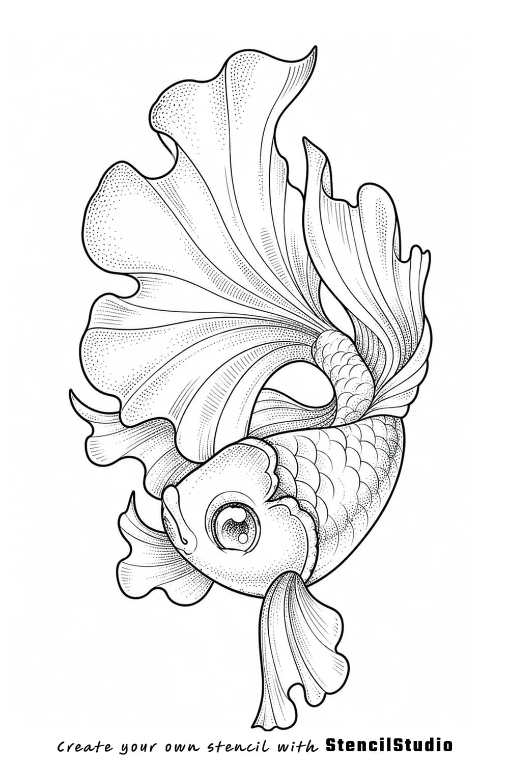 fancy goldfish tattoo stencil example