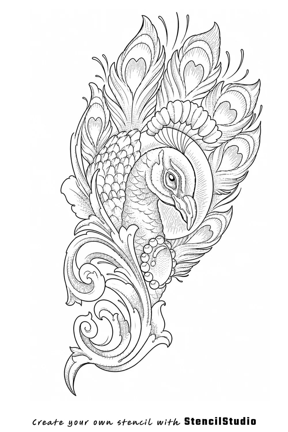 peacock tattoo stencil example