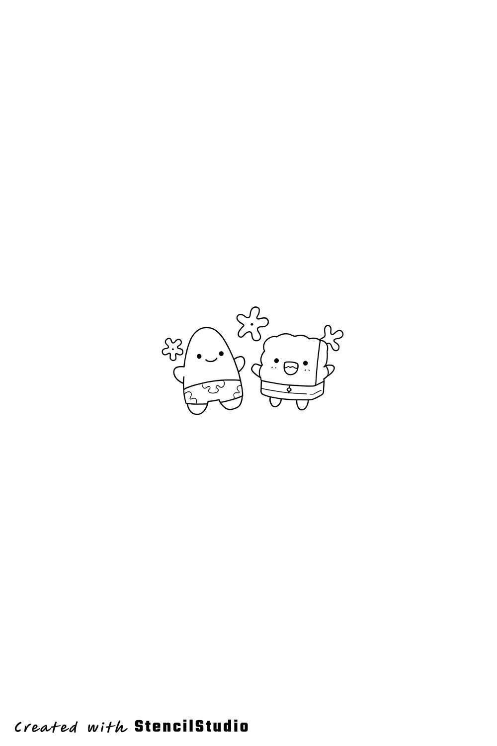 SpongeBob and Patrick with flowers tattoo stencil example