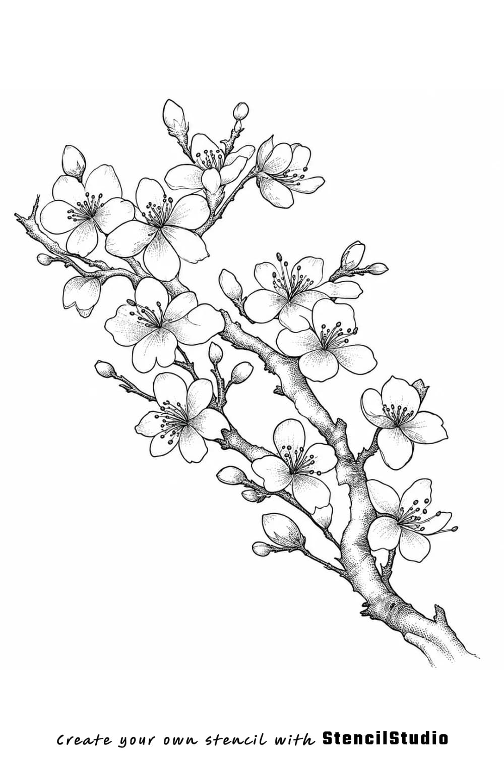 cherry blossom branch tattoo stencil example