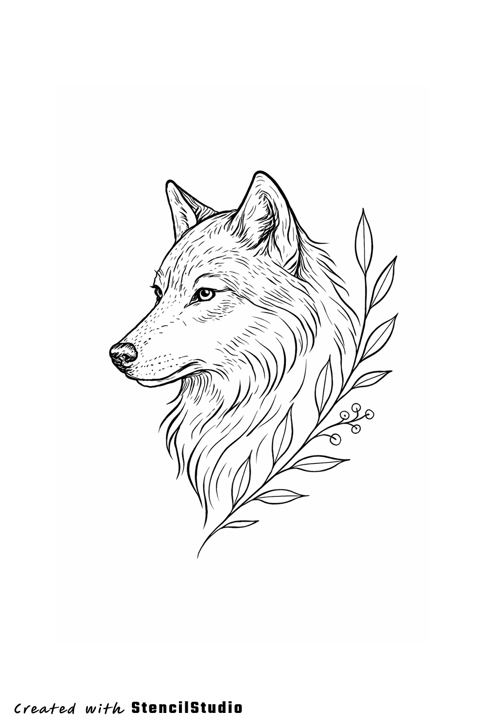 Wolf profile reference before tattoo stencil generation
