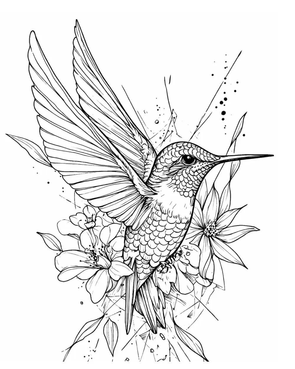 Hummingbird tattoo stencil example