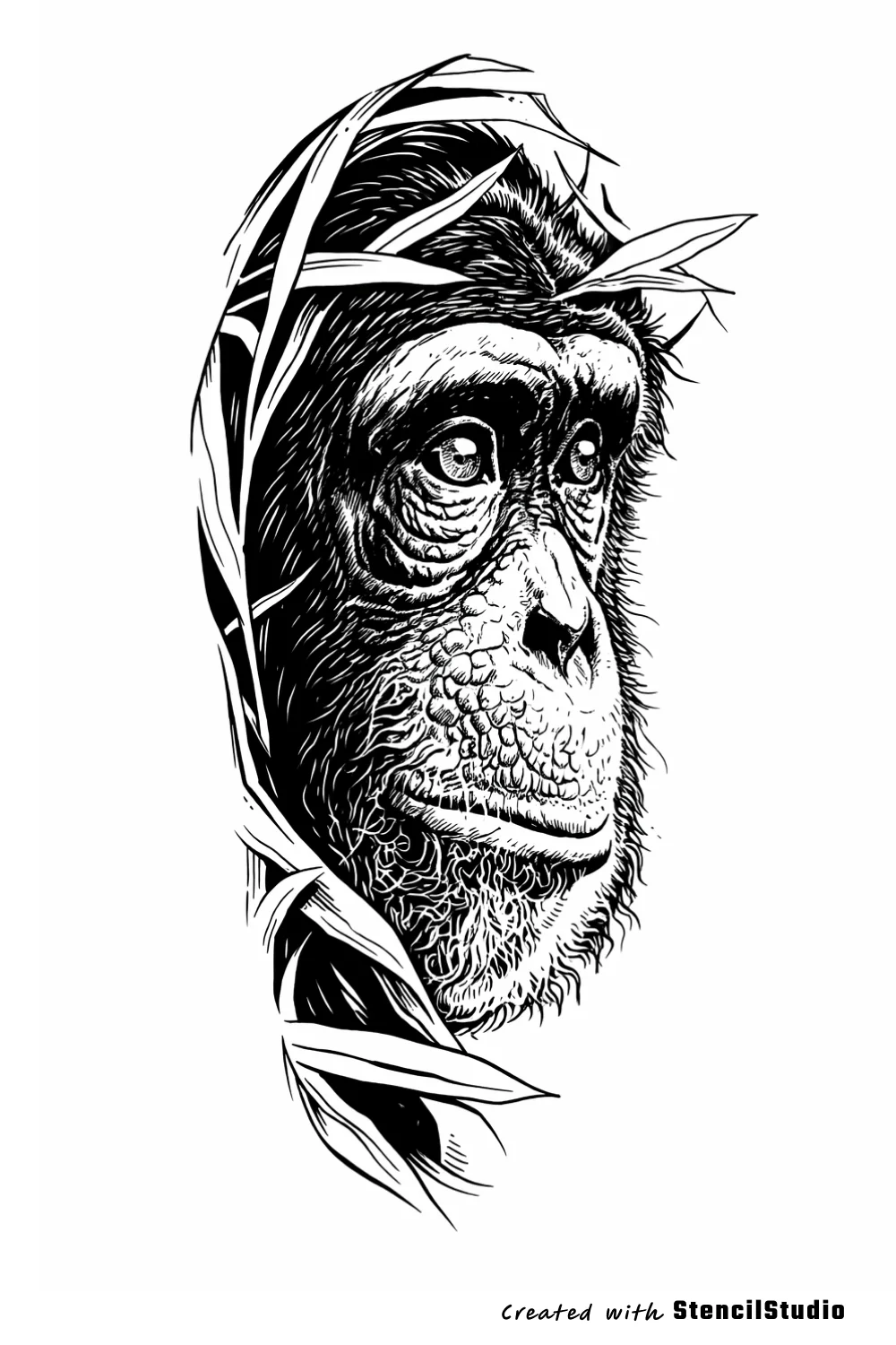 Animal Tattoo Stencil Group example featuring chimpanzee linework and readable silhouette