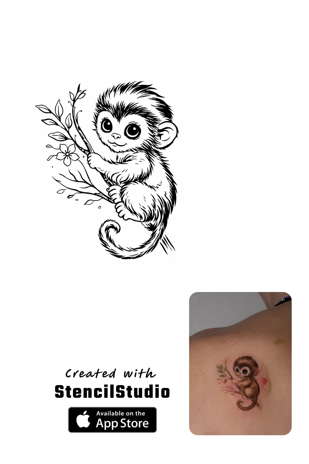 Animal Tattoo Stencil Group example featuring monkey linework and readable silhouette