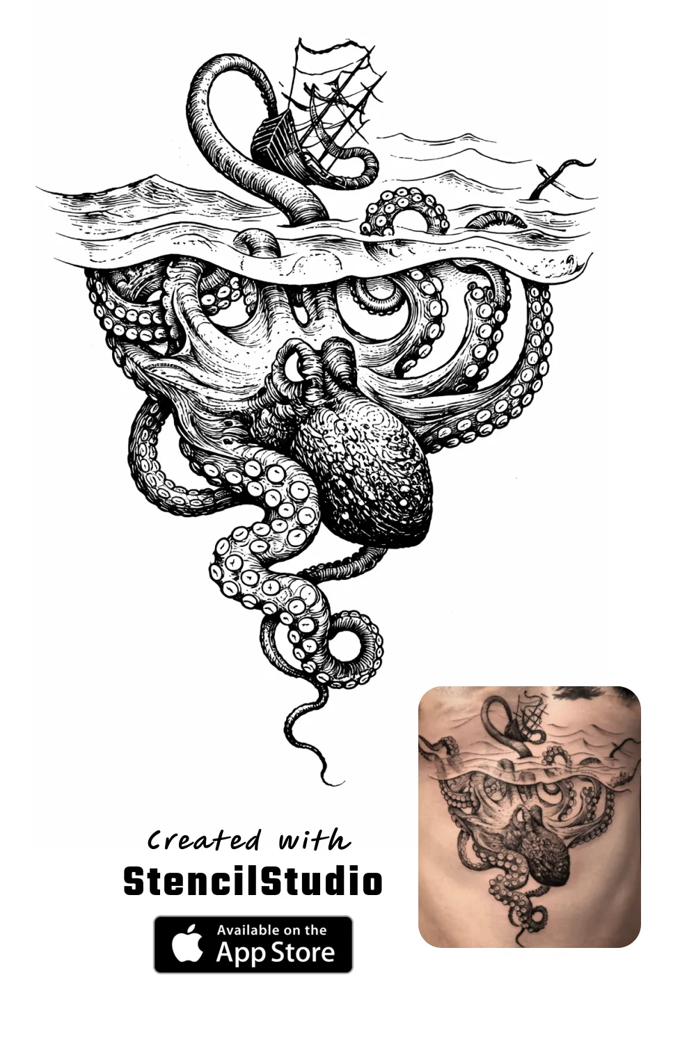Animal Tattoo Stencil Group example featuring octopus linework and readable silhouette