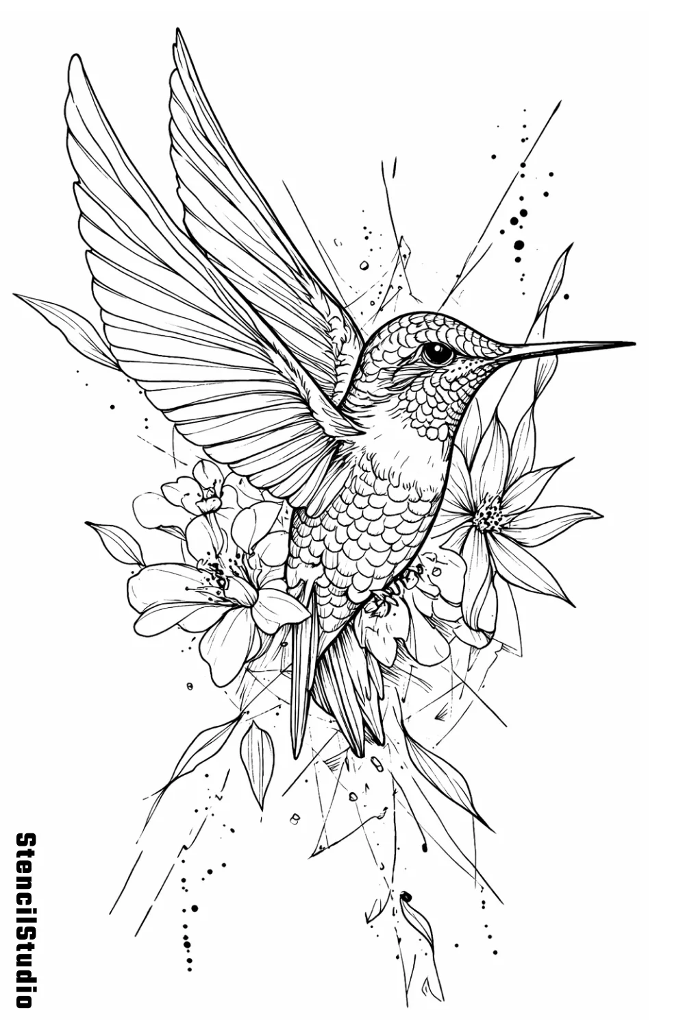 Hummingbird tattoo stencil example
