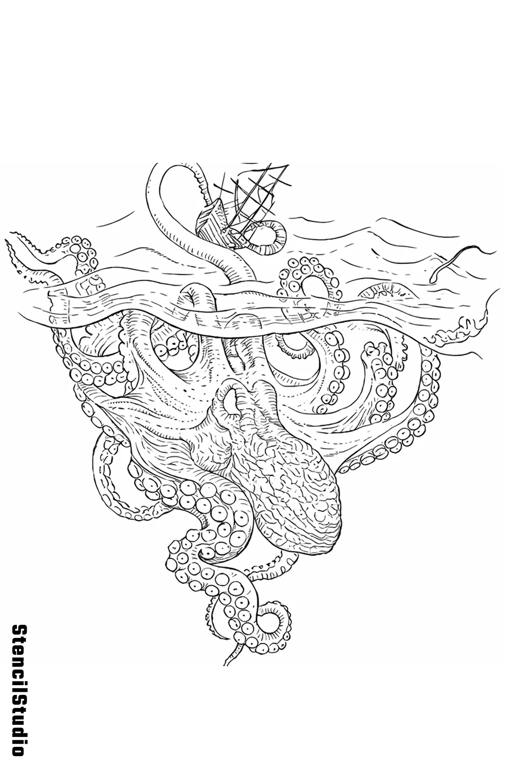 Octopus tattoo stencil example