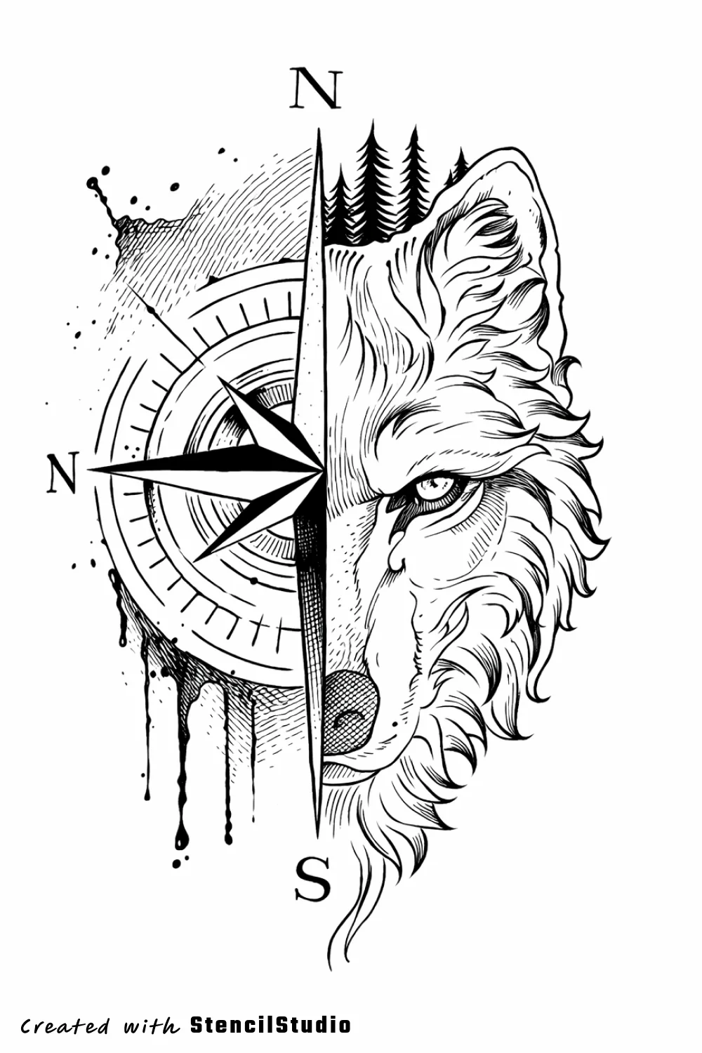 Wolf tattoo stencil example