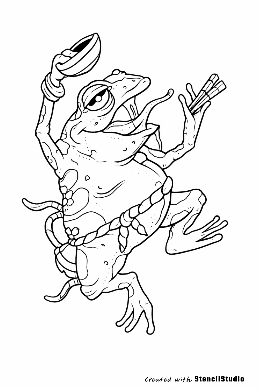 Anime Tattoo Stencil Group example featuring frog yokai linework and readable silhouette