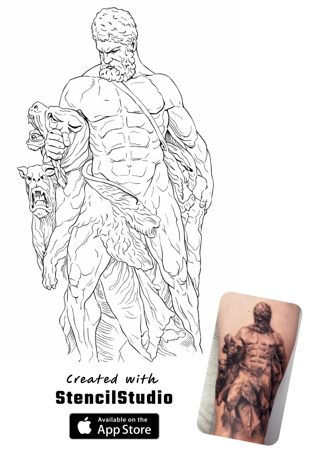 Hercules figure tattoo stencil