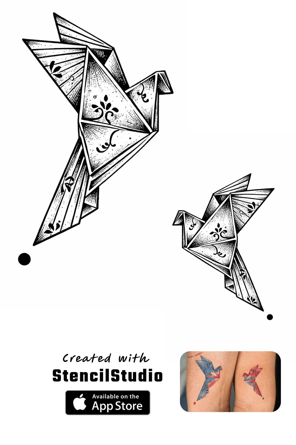 Origami birds reference before tattoo stencil generation